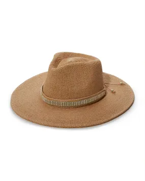 Beaded Trim Fedora Hat Natural