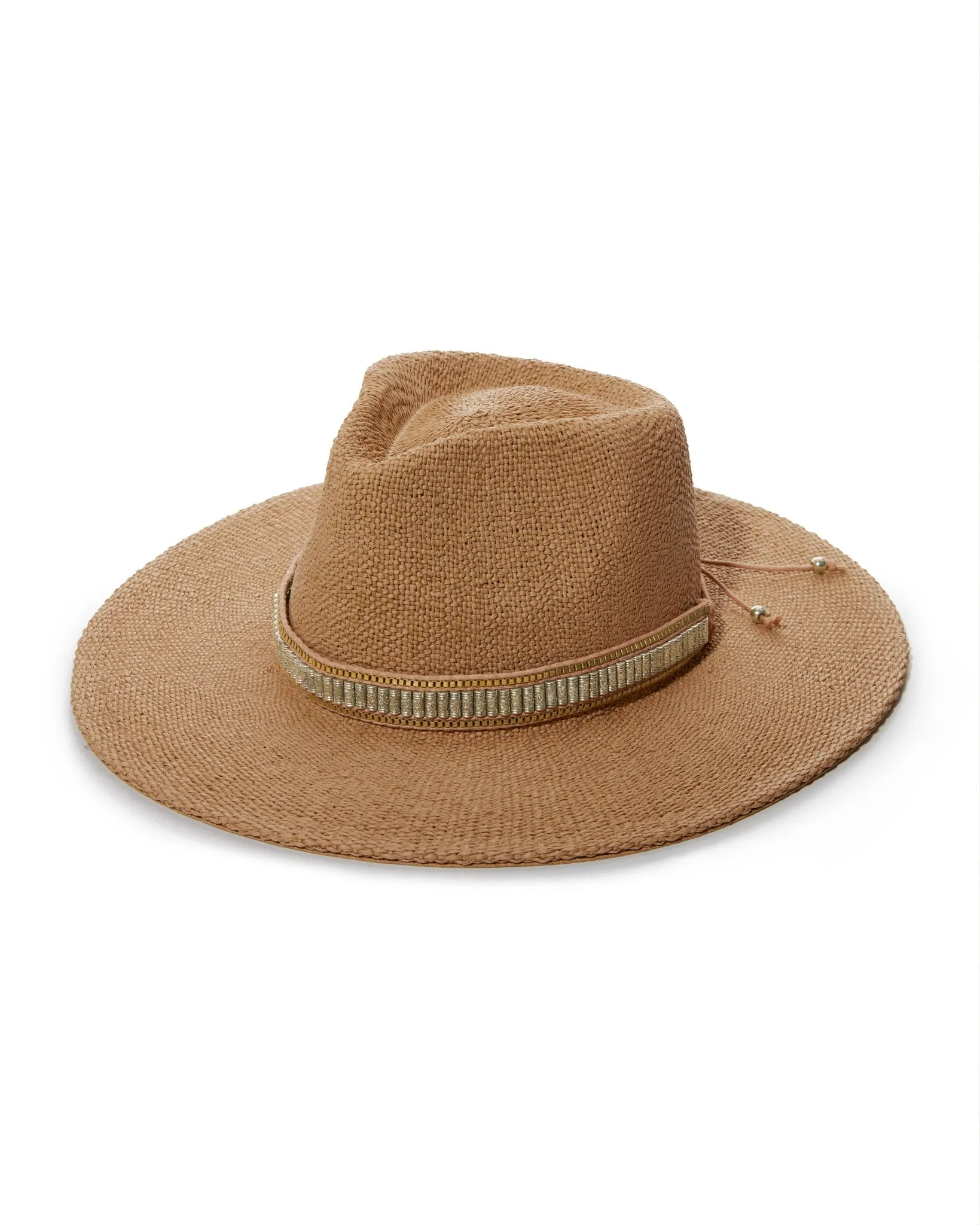 Beaded Trim Fedora Hat Natural