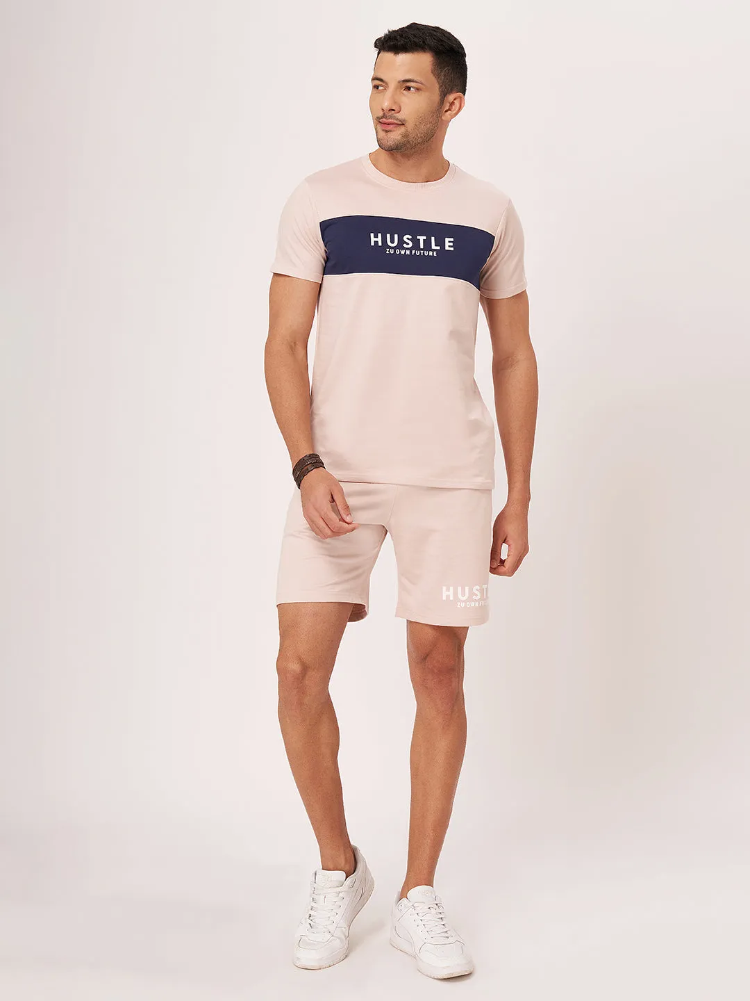 Beige Typography T-shirt And Shorts Co-Ord Set