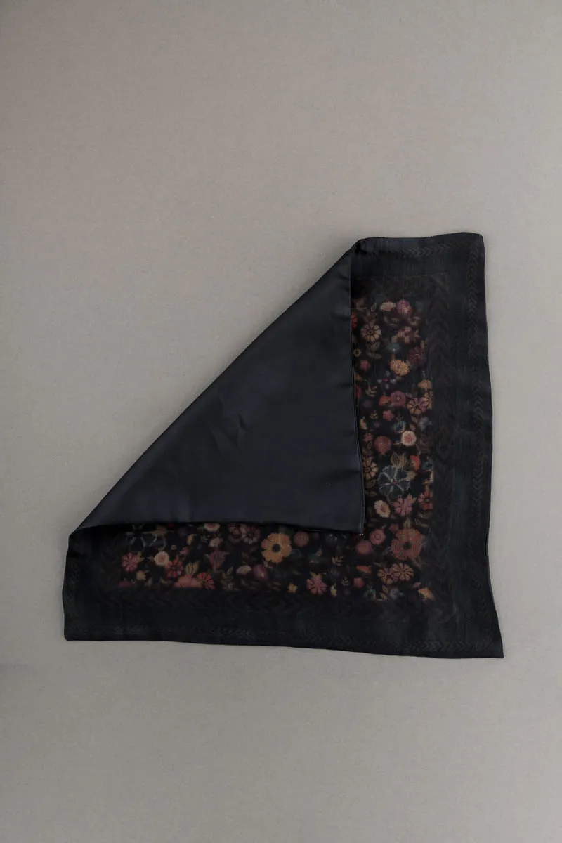 Black Floral Digitally Printed Pocket Square