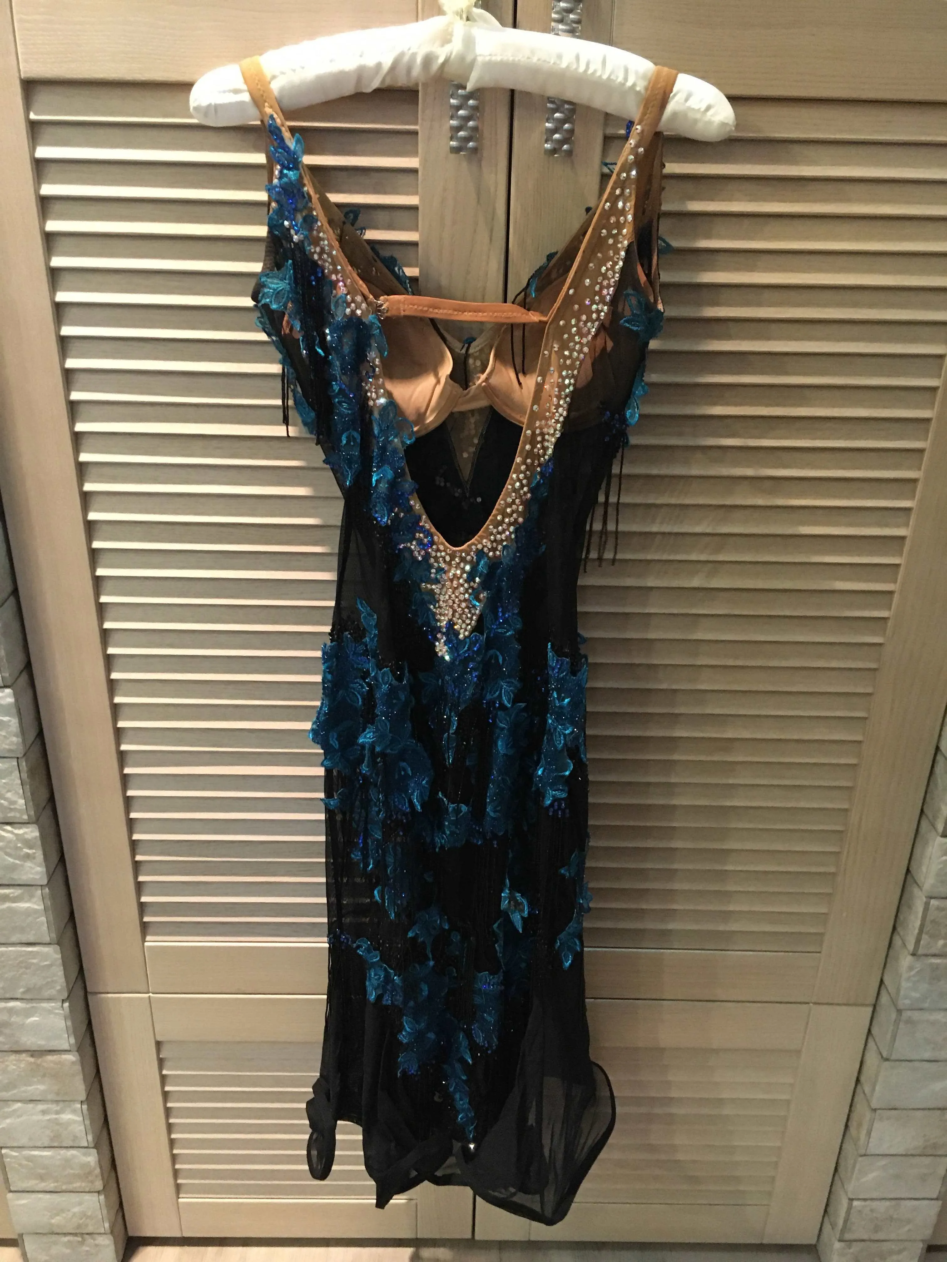 Black Latin Dress with Blue Flowers