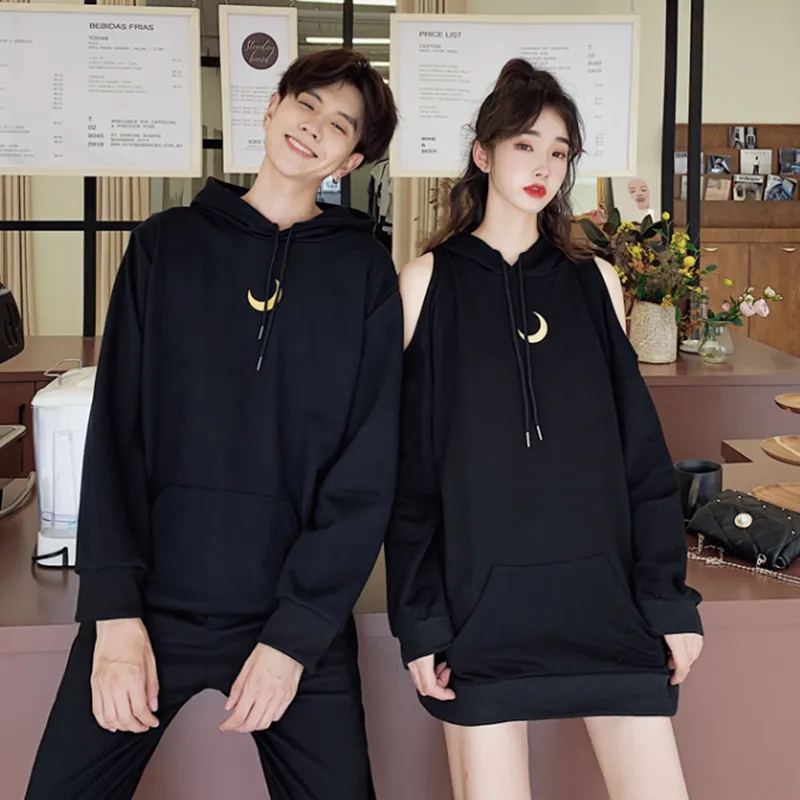 Black Loose Moon Couple Hoodie Jumper AD12175