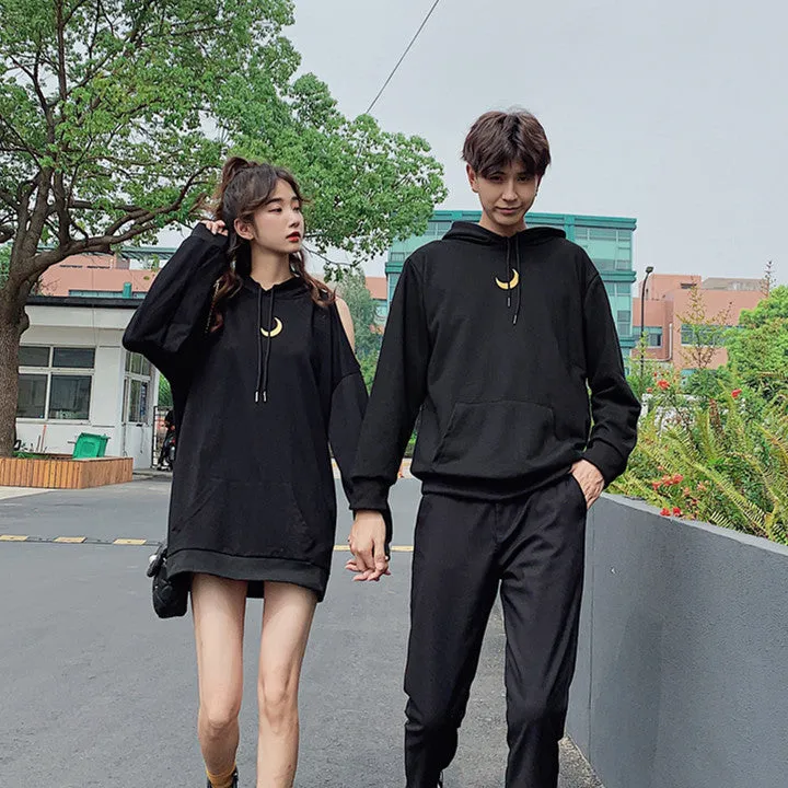 Black Loose Moon Couple Hoodie Jumper AD12175