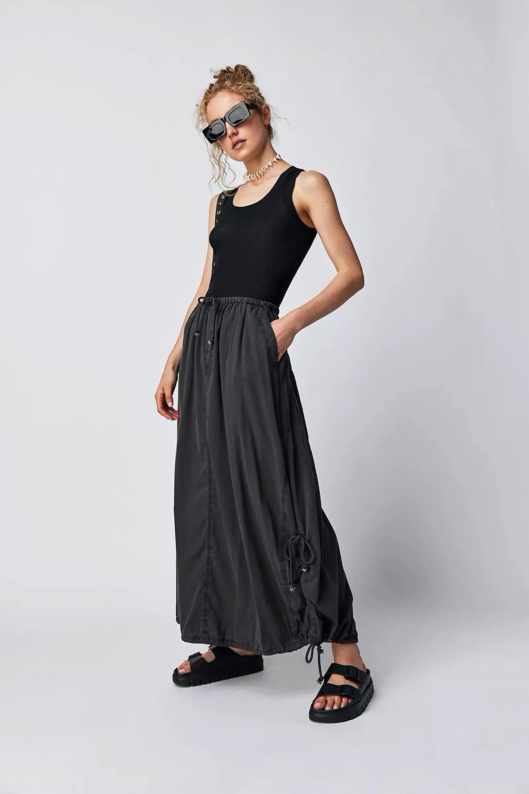 Black Picture Perfect Parachute Skirt