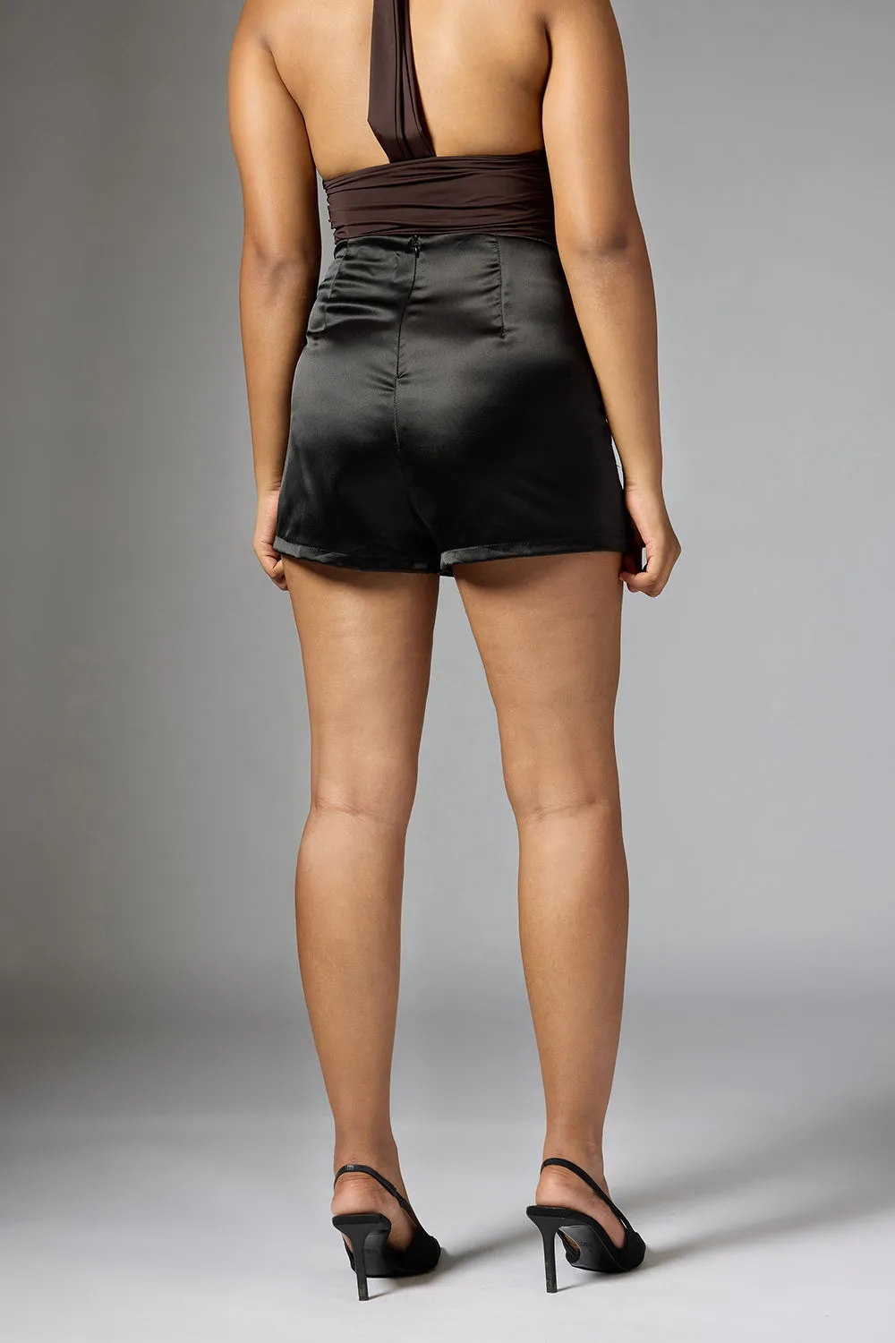 Black Wrap Up Mini Satin Skort