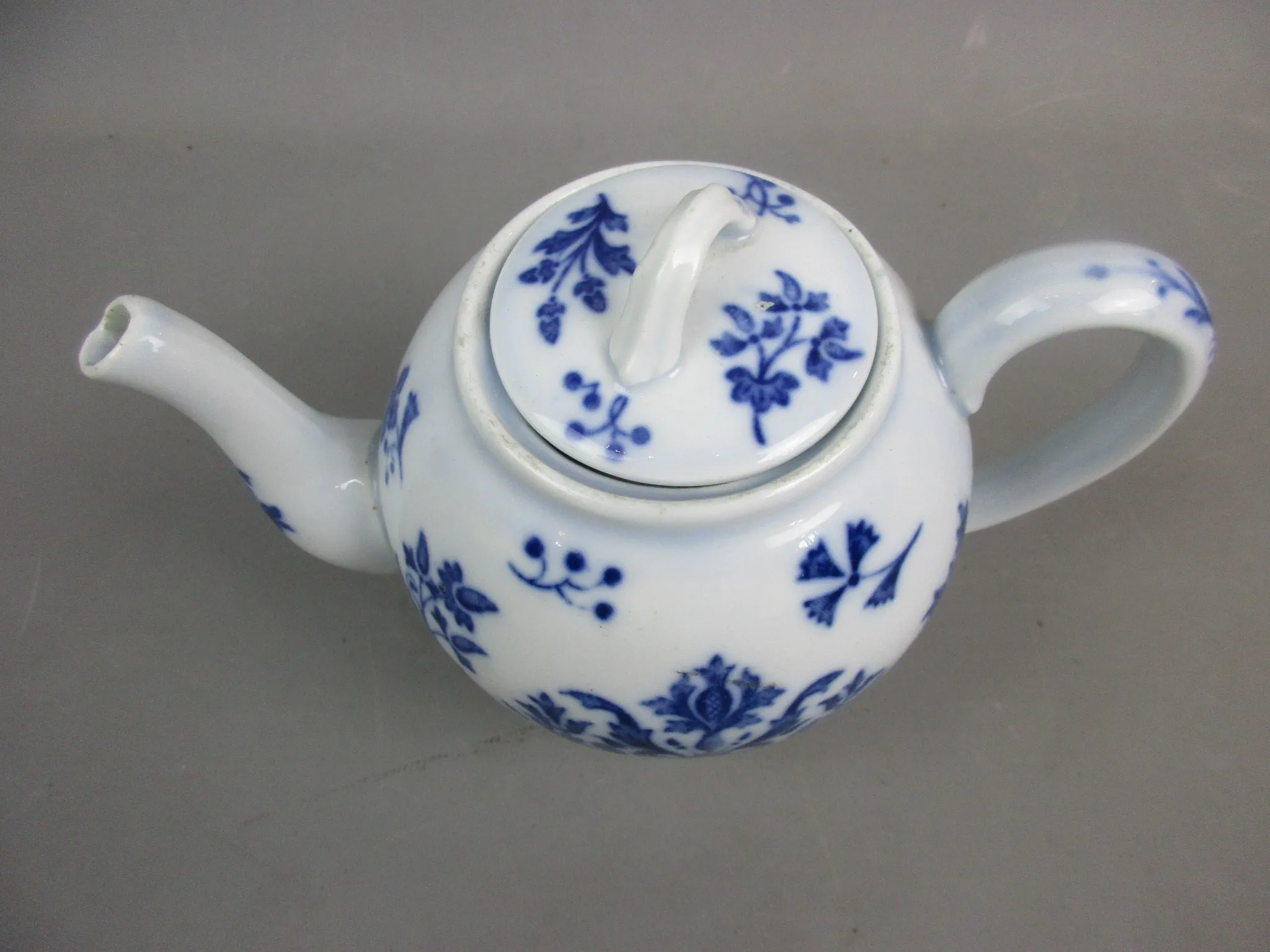 Blue & White Floral Design Transferware Tea Pot Antique Georgian c1820