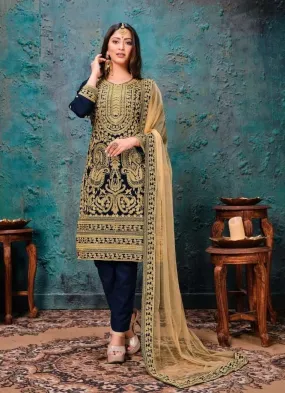 Blue Georgette Hit Original Pakistani Style Festive Party Wear Straight Salwar Kameez