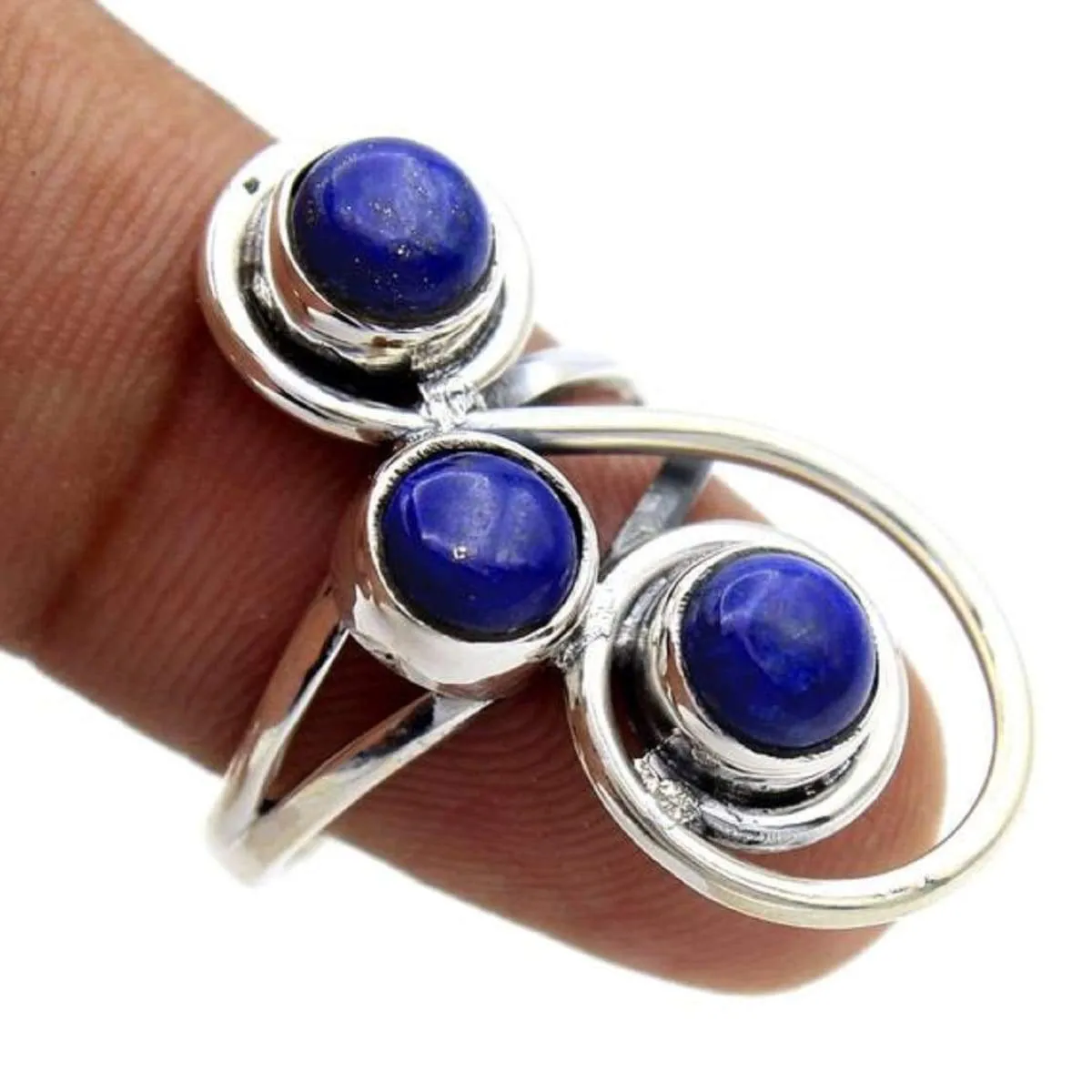 Blue Lapis Lazuli Gemstone Round Ring, 925 Sterling Silver Hand Made Ring US Size, Nickel Free, Handmade Ring