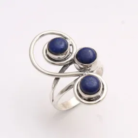 Blue Lapis Lazuli Gemstone Round Ring, 925 Sterling Silver Hand Made Ring US Size, Nickel Free, Handmade Ring