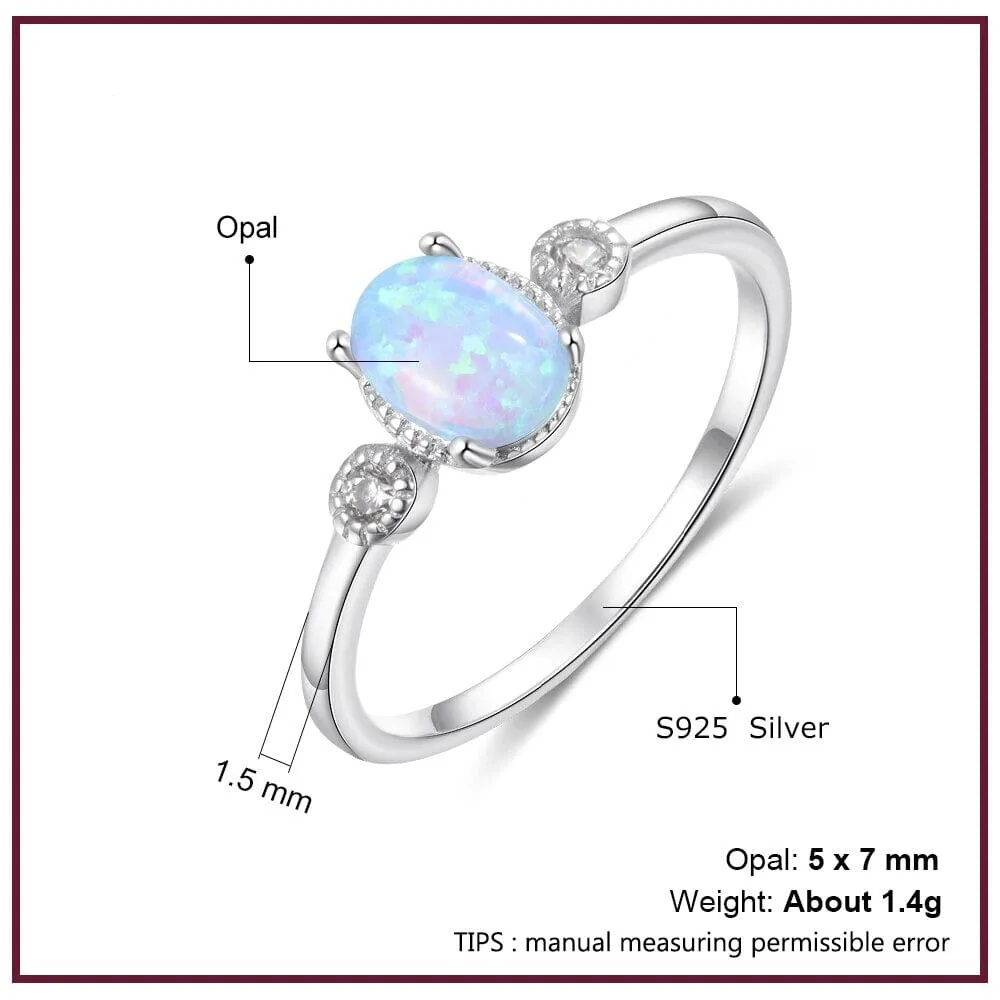 Blue Oval Stone Opal CZ Ring - 925 Sterling Silver