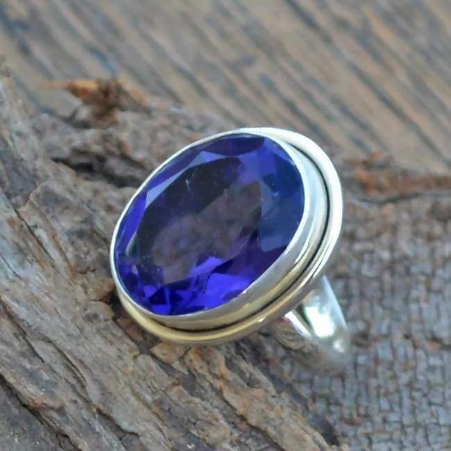 Blue Quartz Ring, 925 Sterling Silver Ring, Classic Bezel Set Gift Ring, Quartz Jewelry, Nickel Free Ring