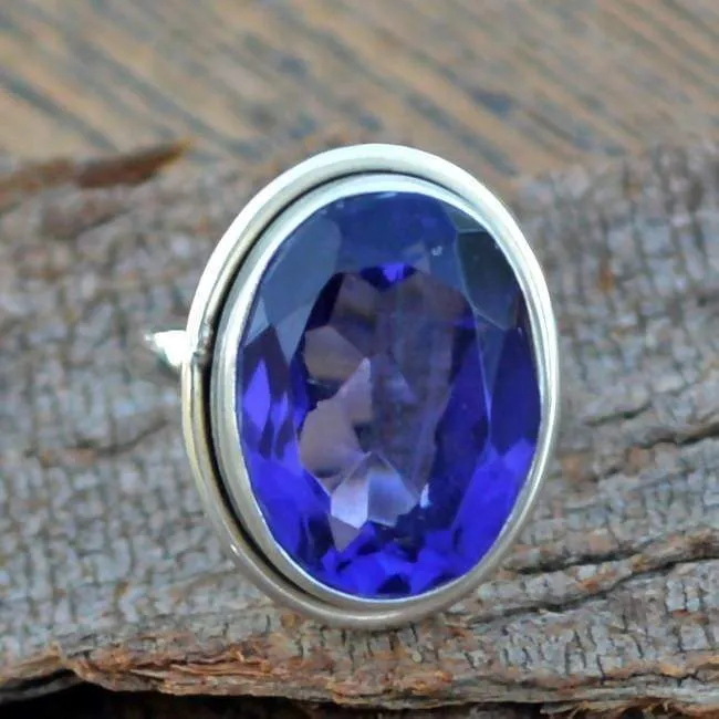 Blue Quartz Ring, 925 Sterling Silver Ring, Classic Bezel Set Gift Ring, Quartz Jewelry, Nickel Free Ring