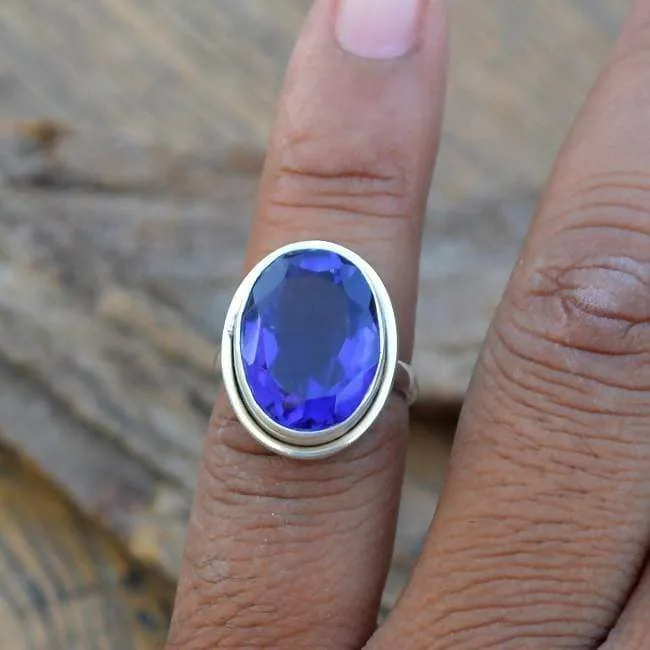 Blue Quartz Ring, 925 Sterling Silver Ring, Classic Bezel Set Gift Ring, Quartz Jewelry, Nickel Free Ring