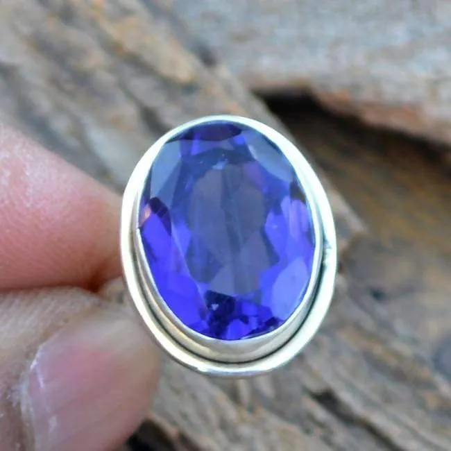 Blue Quartz Ring, 925 Sterling Silver Ring, Classic Bezel Set Gift Ring, Quartz Jewelry, Nickel Free Ring