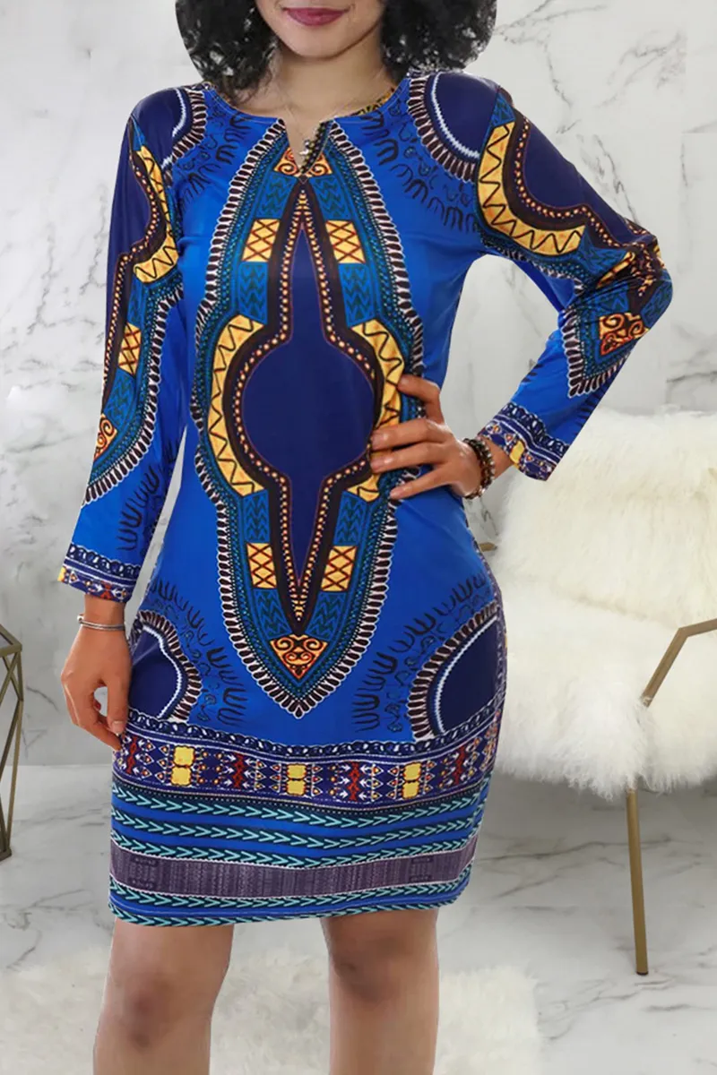 Bohemian Print Patchwork O Neck Straight Dresses