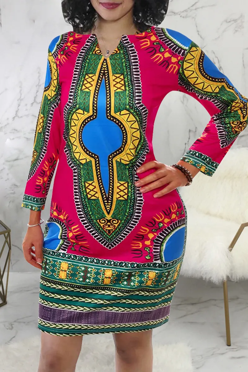 Bohemian Print Patchwork O Neck Straight Dresses