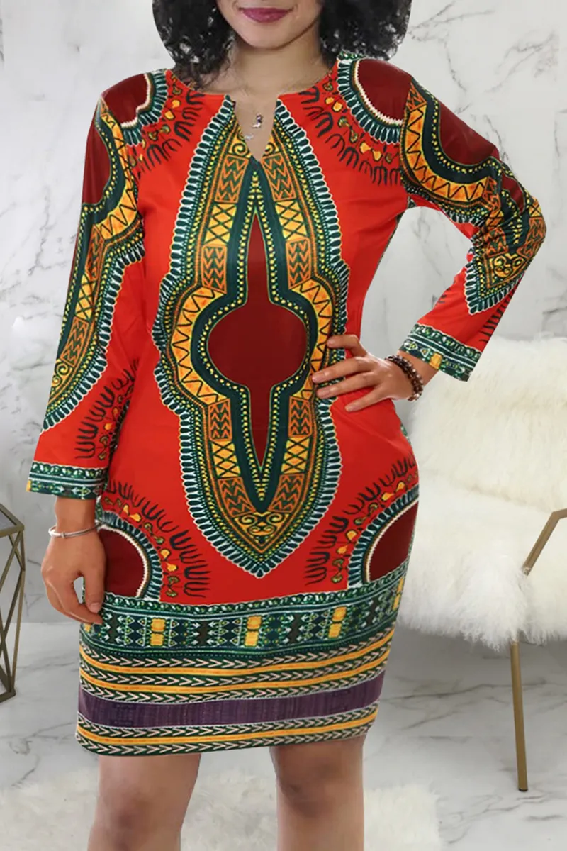 Bohemian Print Patchwork O Neck Straight Dresses