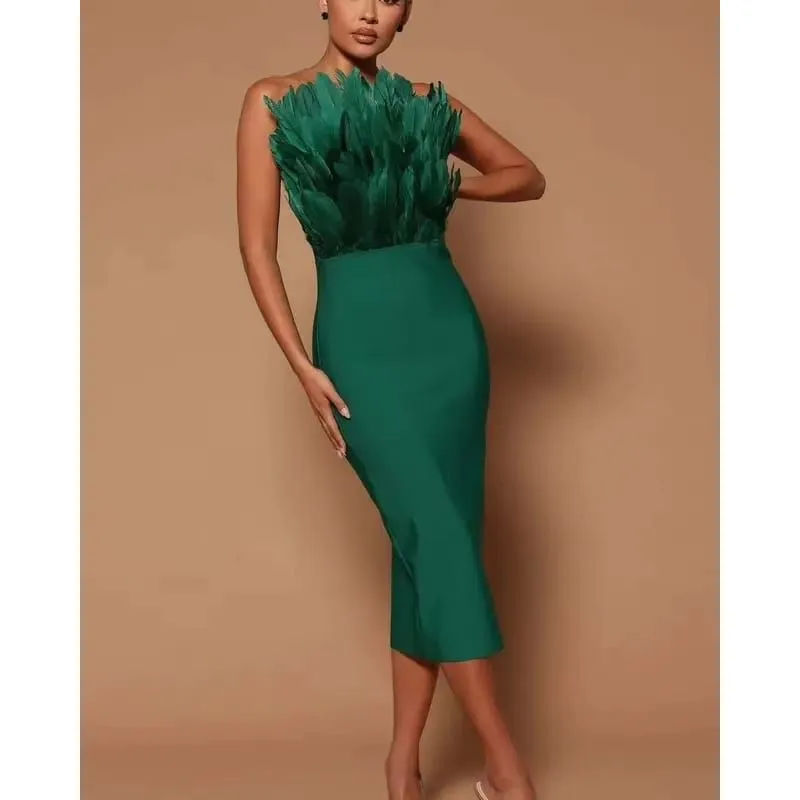 Boob Tube Feather Sexy Bodycon Dress