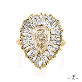 Breathtaking BALLERINA GIA 4.21ct Pear Shape Diamond Cocktail Gold Vintage Ring