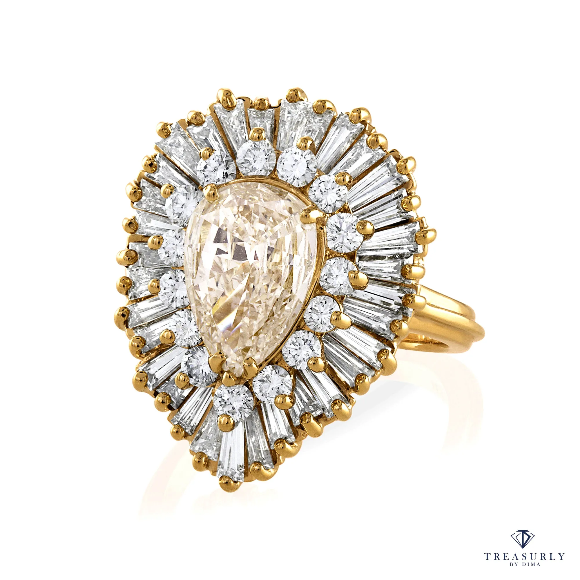 Breathtaking BALLERINA GIA 4.21ct Pear Shape Diamond Cocktail Gold Vintage Ring