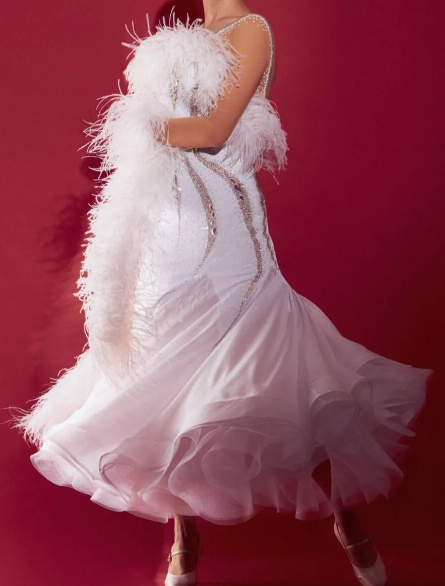 Breathtaking Feather Boa Ballroom Couture Dress