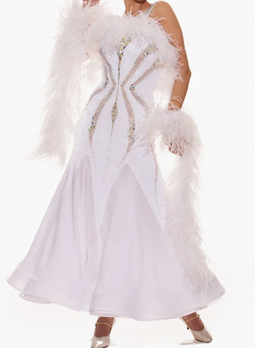 Breathtaking Feather Boa Ballroom Couture Dress