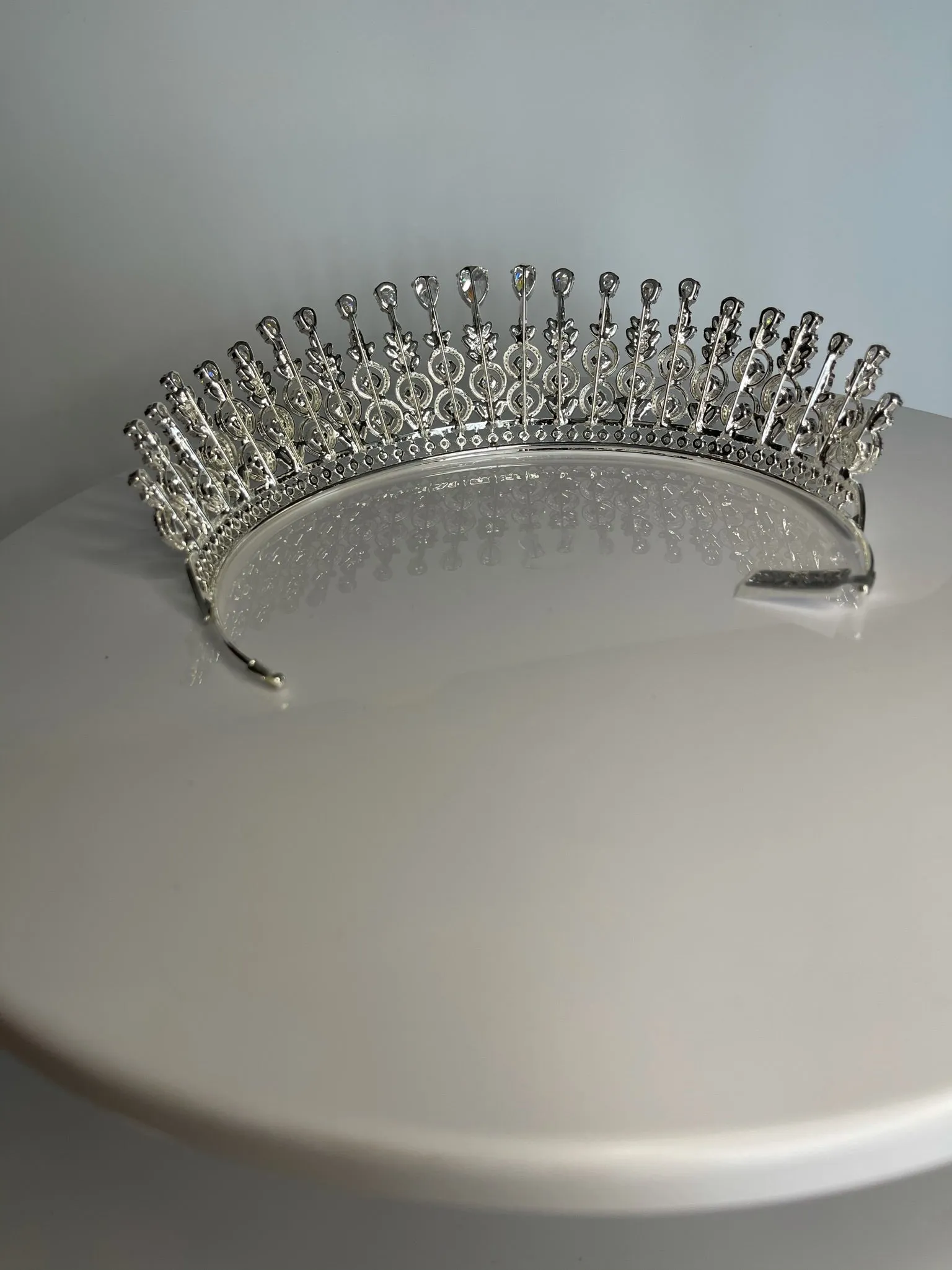 Bridal Crown - Tiara Circles and Teardrop Style Zircon Stones and Silver Coated Material