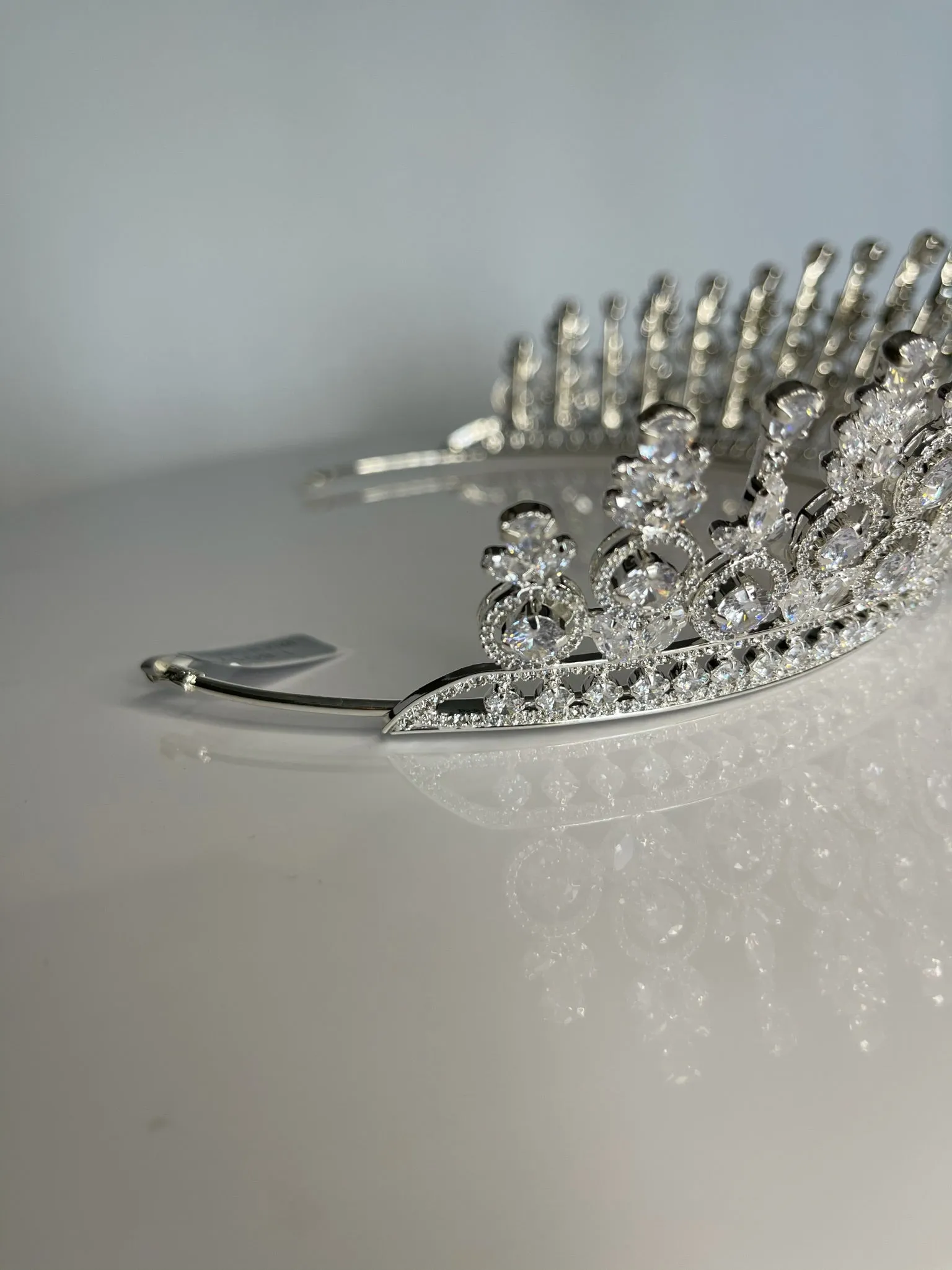 Bridal Crown - Tiara Circles and Teardrop Style Zircon Stones and Silver Coated Material