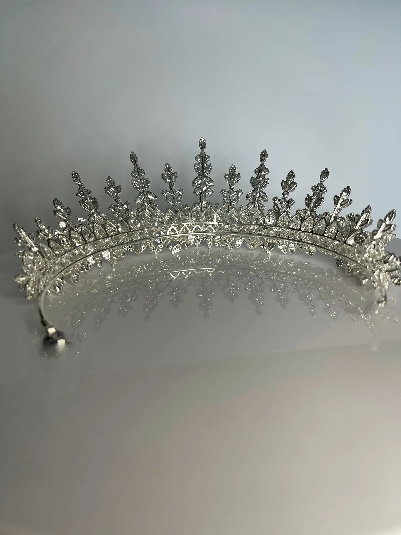 Bridal Crown - Tiara Leaf and Flowers Style Zircon Stones and Silver Coated Material