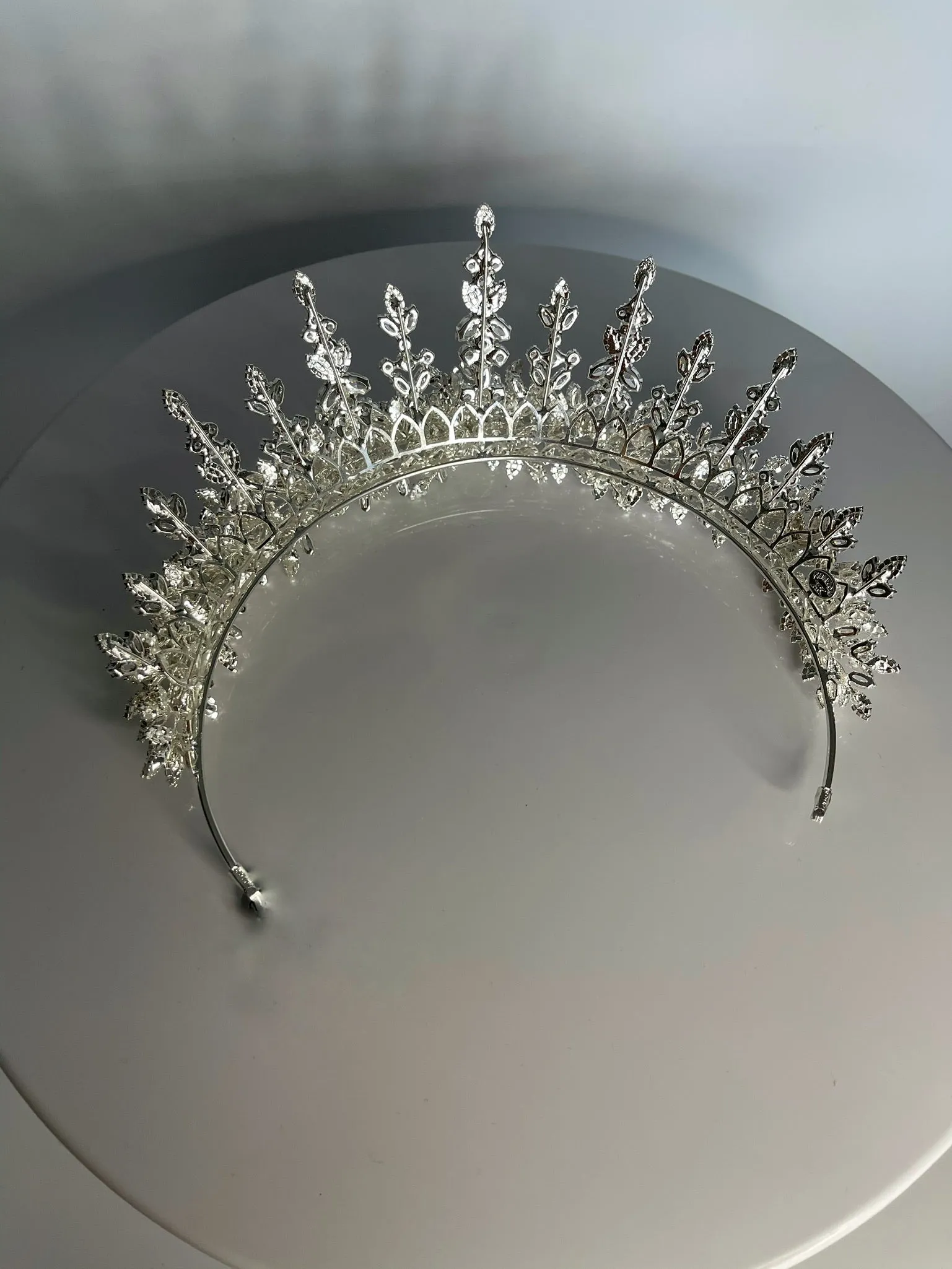 Bridal Crown - Tiara Leaf and Flowers Style Zircon Stones and Silver Coated Material