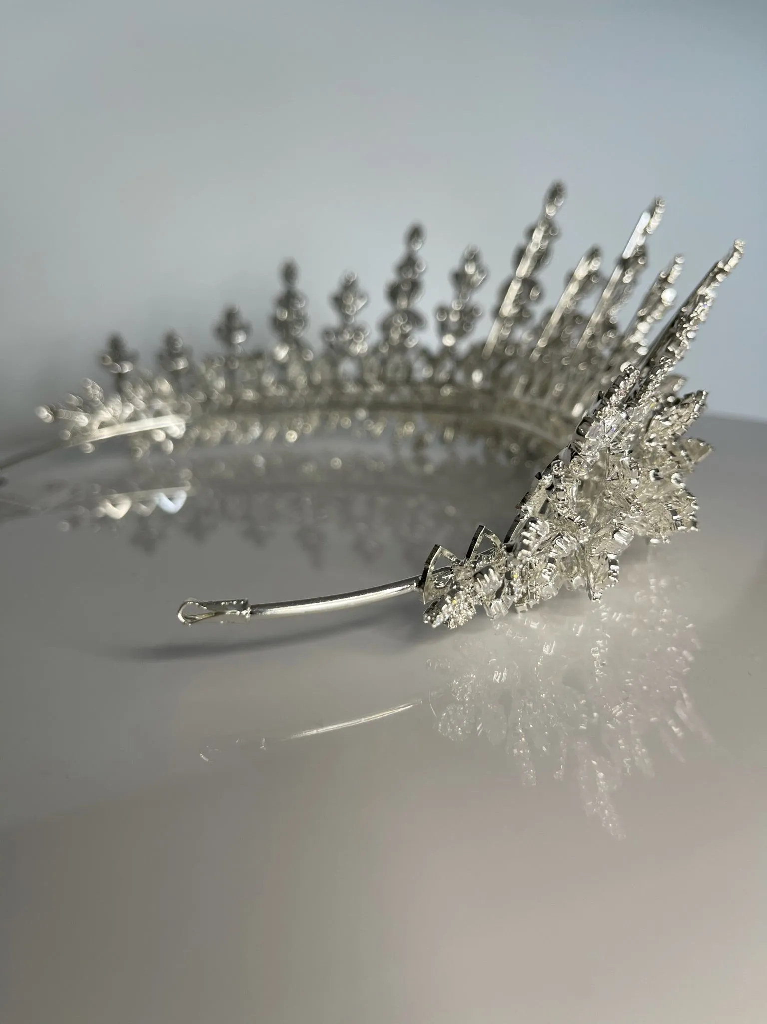 Bridal Crown - Tiara Leaf and Flowers Style Zircon Stones and Silver Coated Material