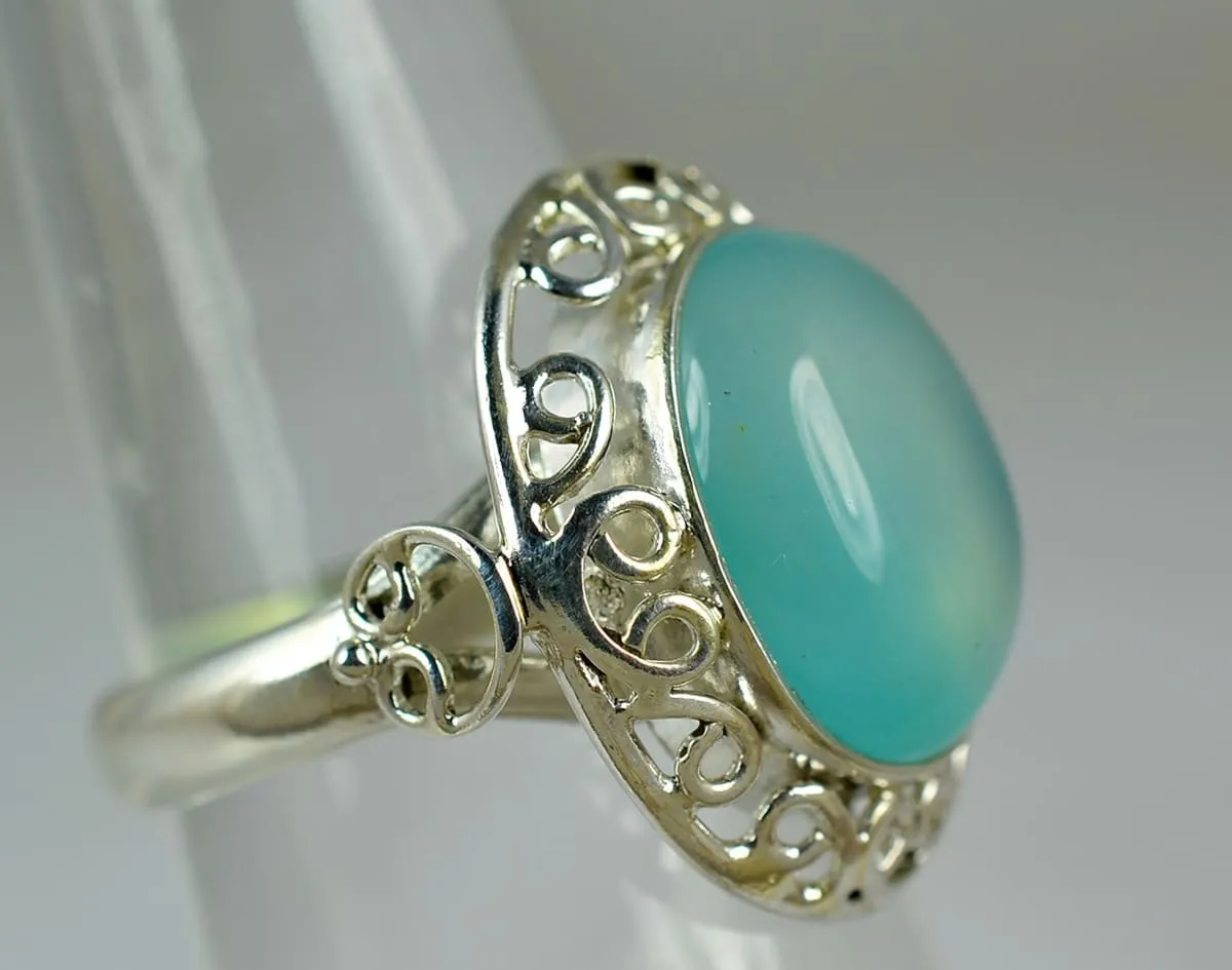 Chalcedony 925 Solid Sterling Silver Handmade Ring Size 3 -14 US