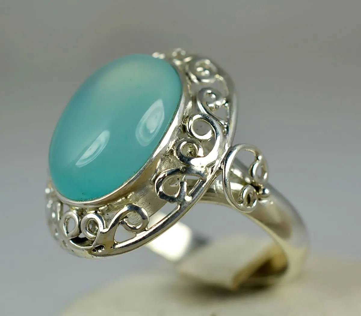 Chalcedony 925 Solid Sterling Silver Handmade Ring Size 3 -14 US