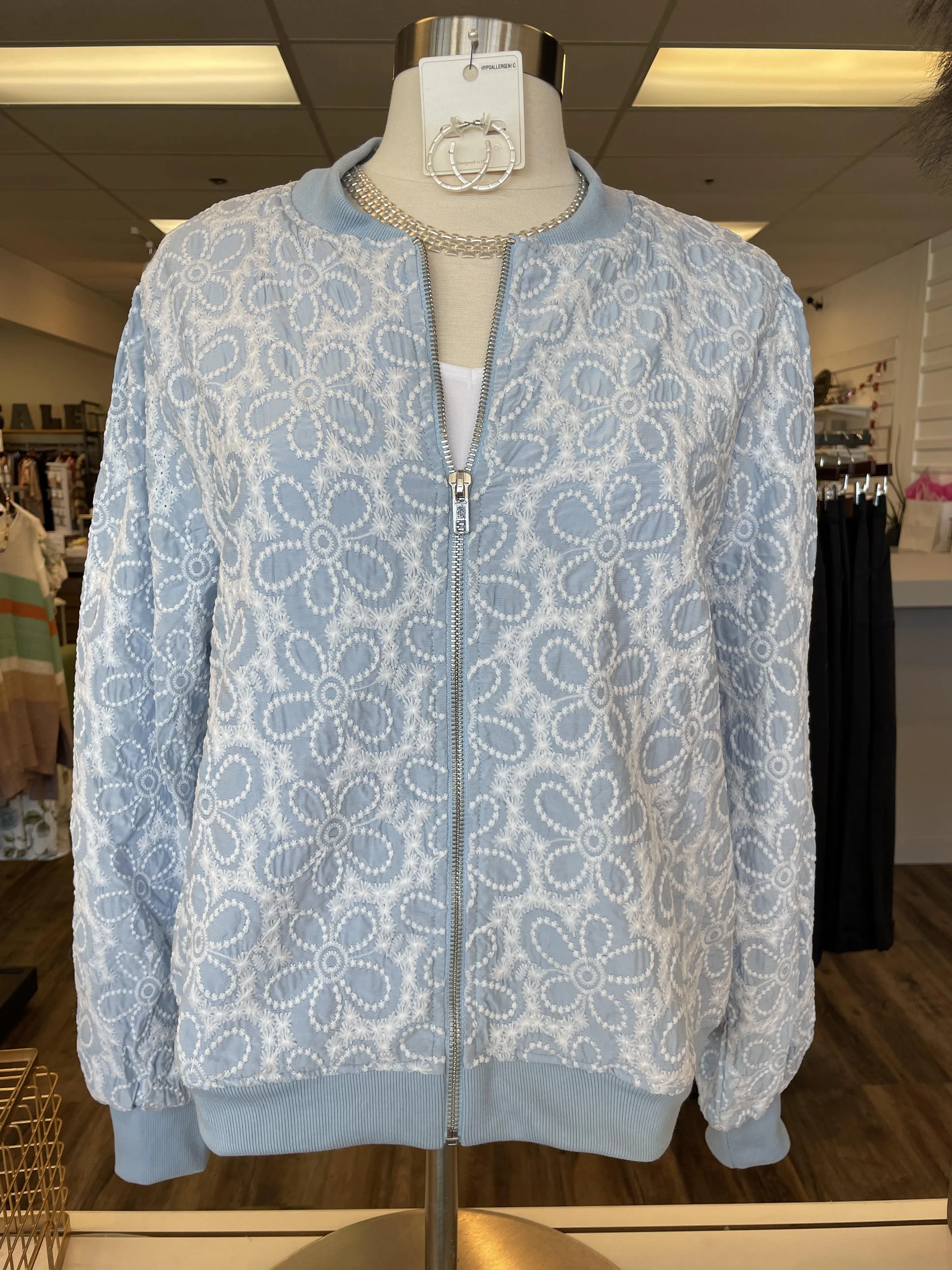 Chambray Floral Bomber Jacket