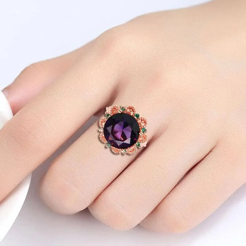 Charm Classic Flower Amethyst Gemstone Ring