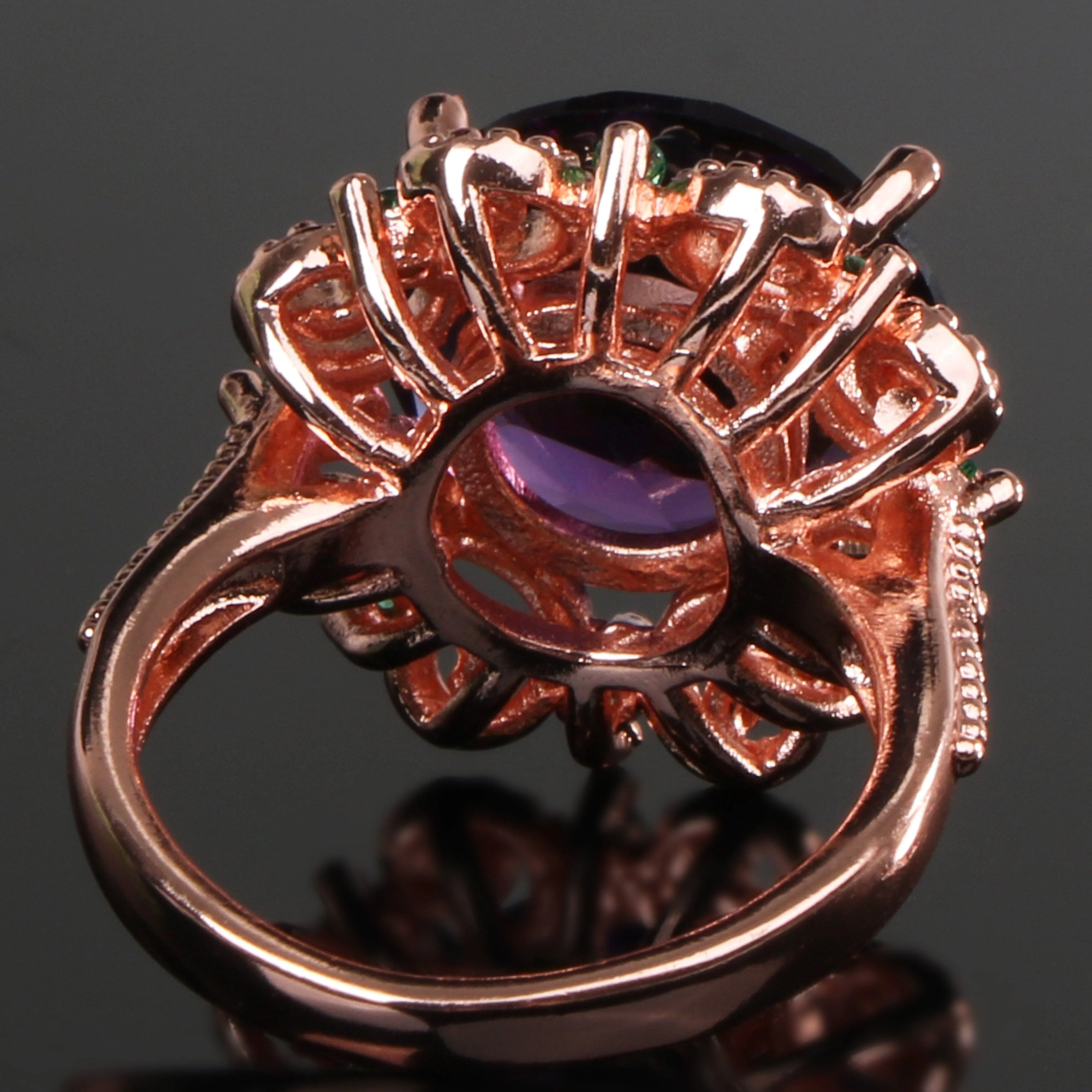 Charm Classic Flower Amethyst Gemstone Ring