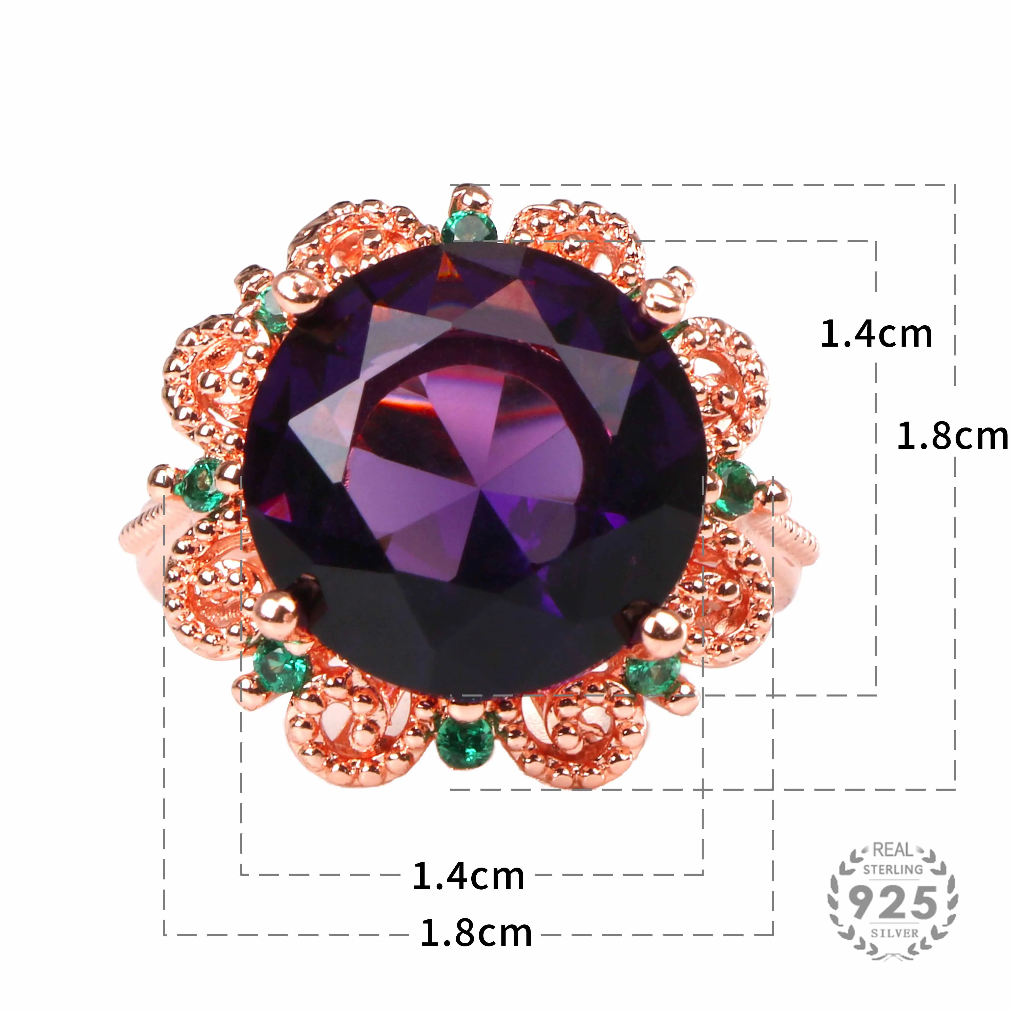 Charm Classic Flower Amethyst Gemstone Ring