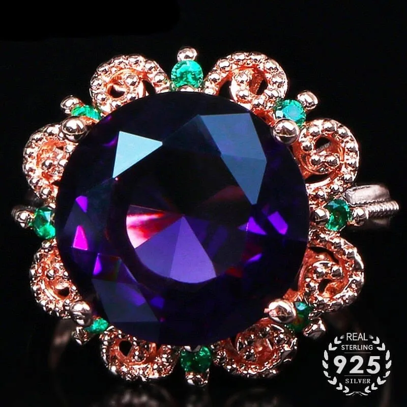 Charm Classic Flower Amethyst Gemstone Ring