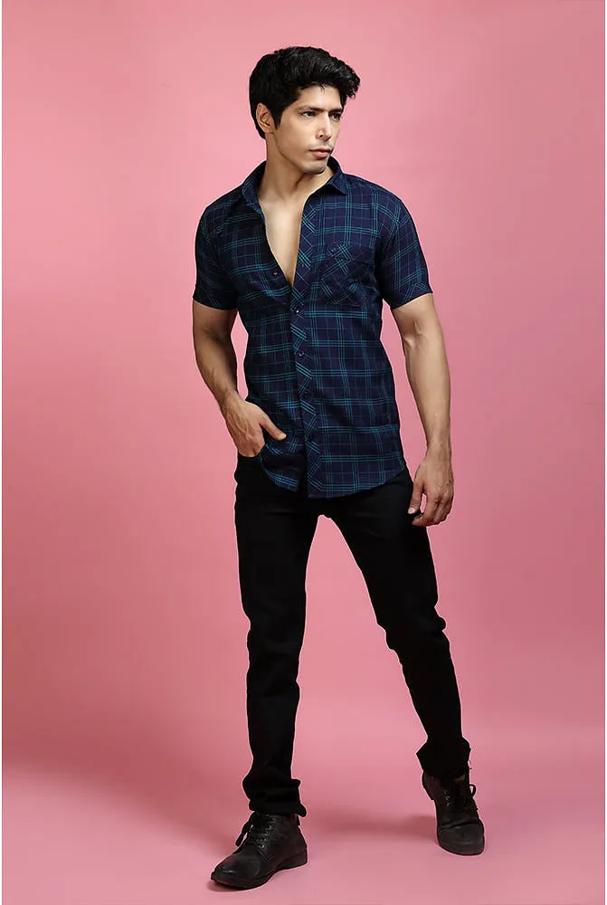 Check Shirt for Men - Men Casual Green Checked Shirt