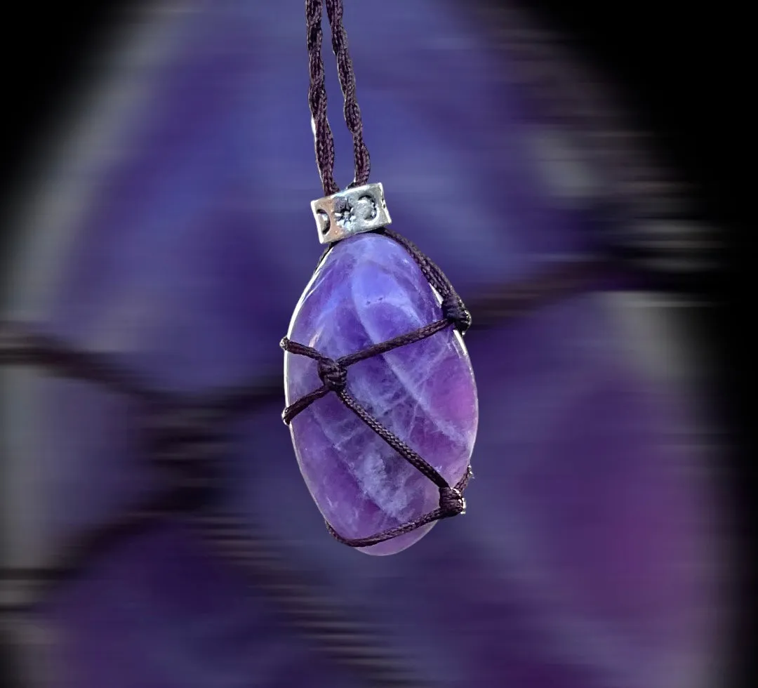 Chevron Amethyst Macrame Pendant