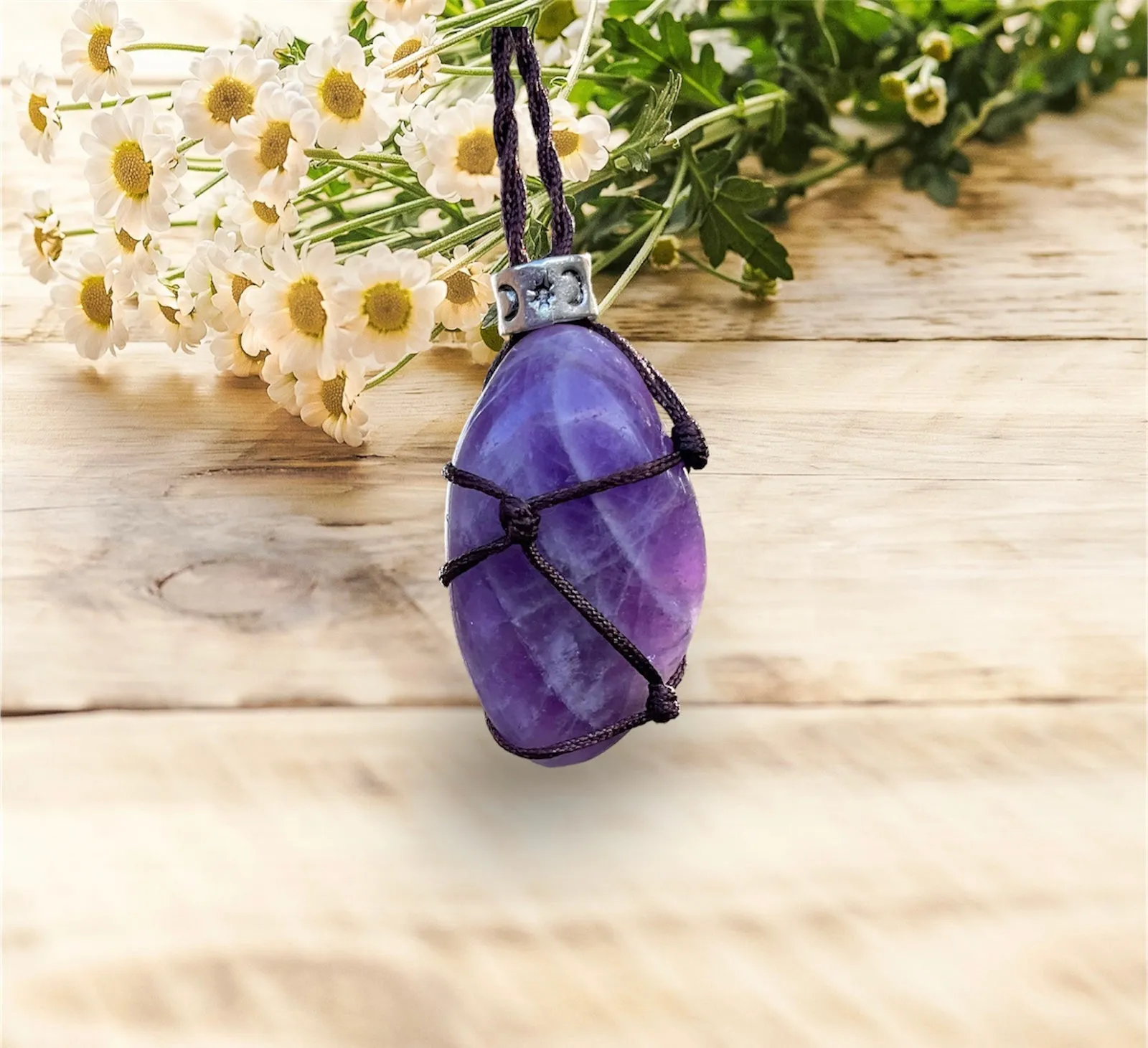 Chevron Amethyst Macrame Pendant