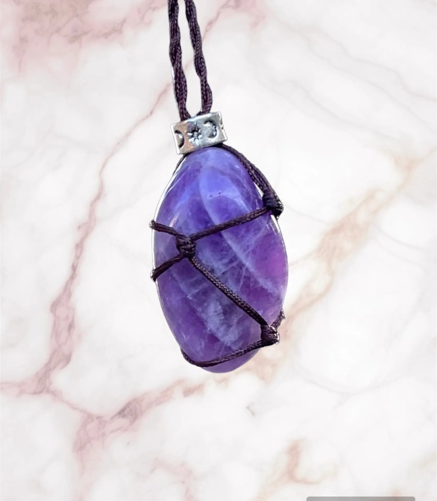 Chevron Amethyst Macrame Pendant