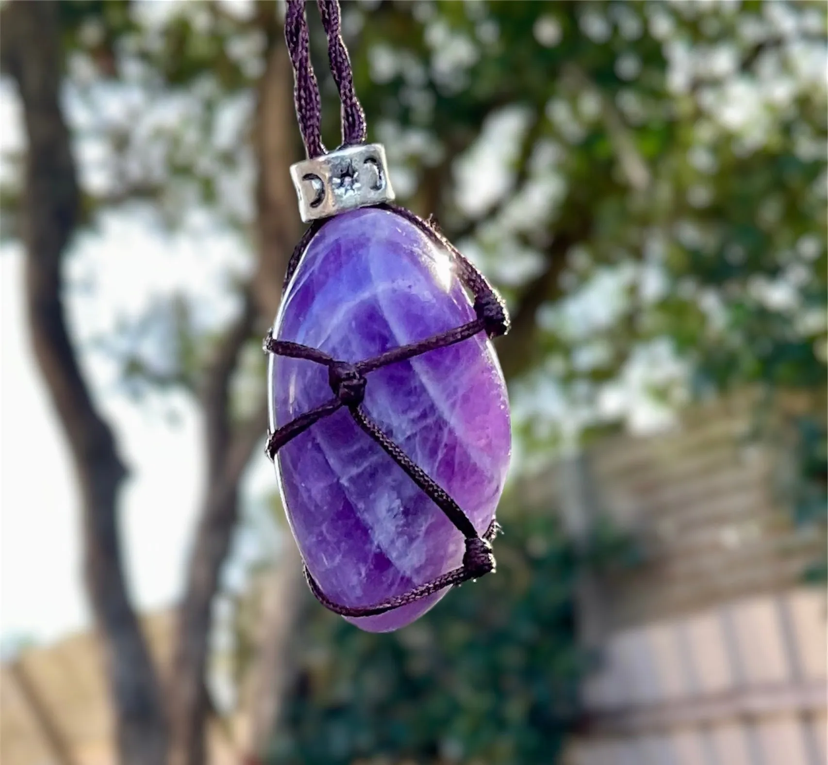 Chevron Amethyst Macrame Pendant