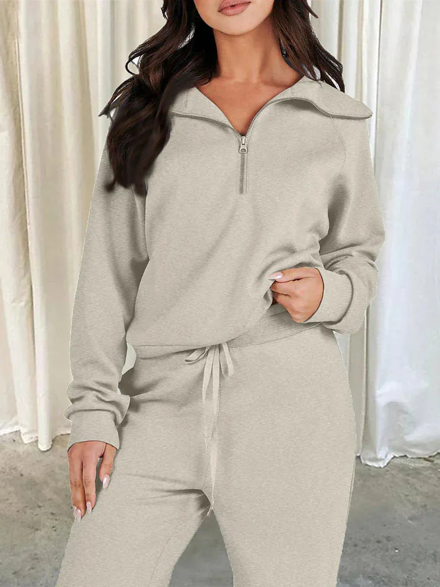 Chic Lapel Long Sleeve Loungewear Set for Women with Pant Pocket