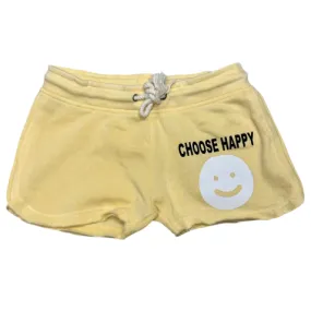 Choose Happy Smile Burnout Shorts - Yellow (Sample Sale)