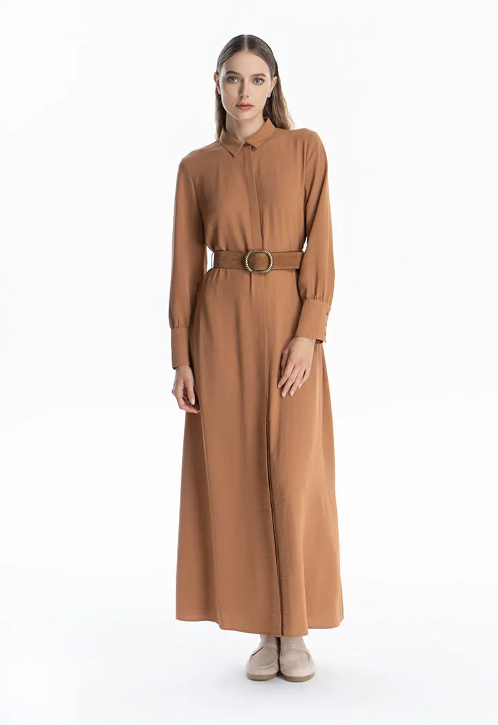 Collared Solid Maxi Dress