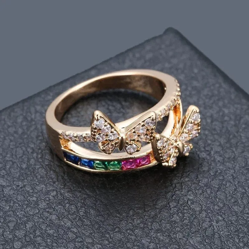 Colorful CZ Butterfly Ring