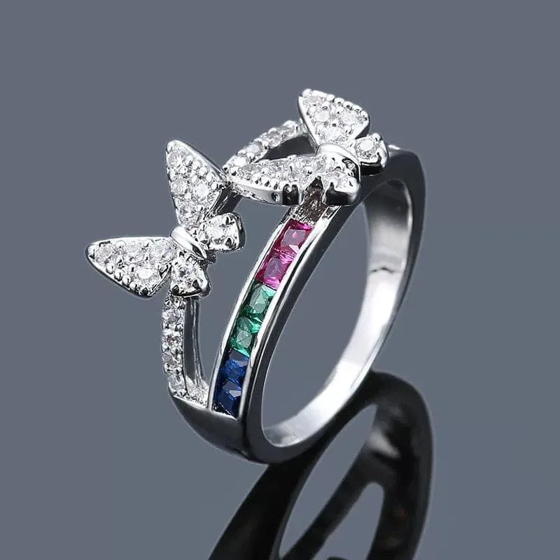 Colorful CZ Butterfly Ring