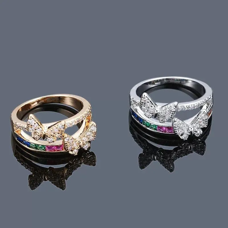 Colorful CZ Butterfly Ring