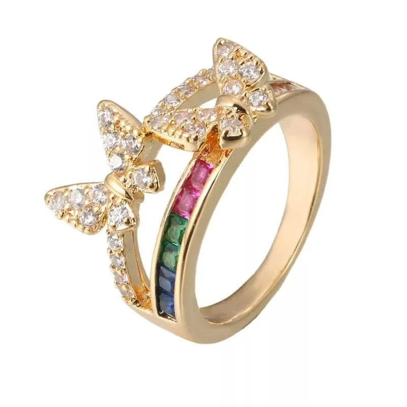 Colorful CZ Butterfly Ring